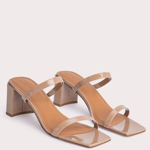 NIB BY FAR Tanya Nude Patent Leather Mules Sandals
